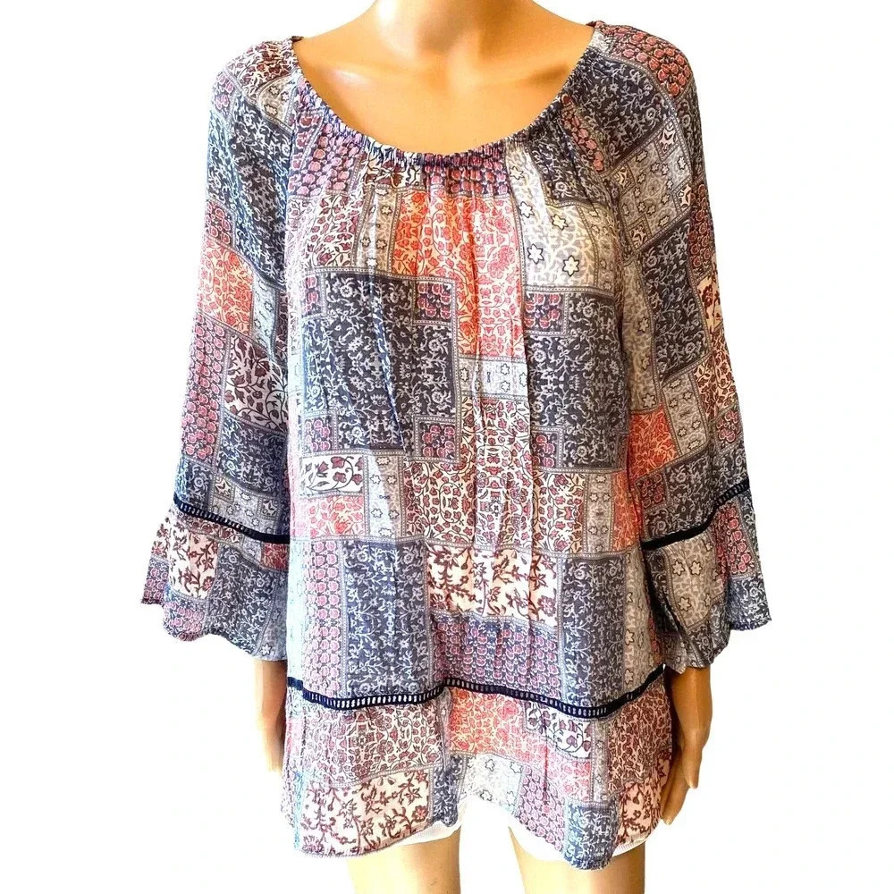 Como Vintage Floral Lightweight Comfortable Off Shoulder Blouse Women Size L